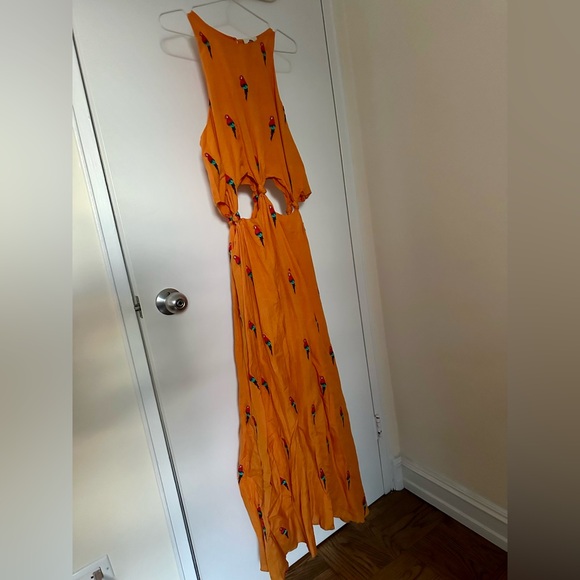 Farm Rio Orange Linen parrot knot dress NWOT - Picture 5 of 7